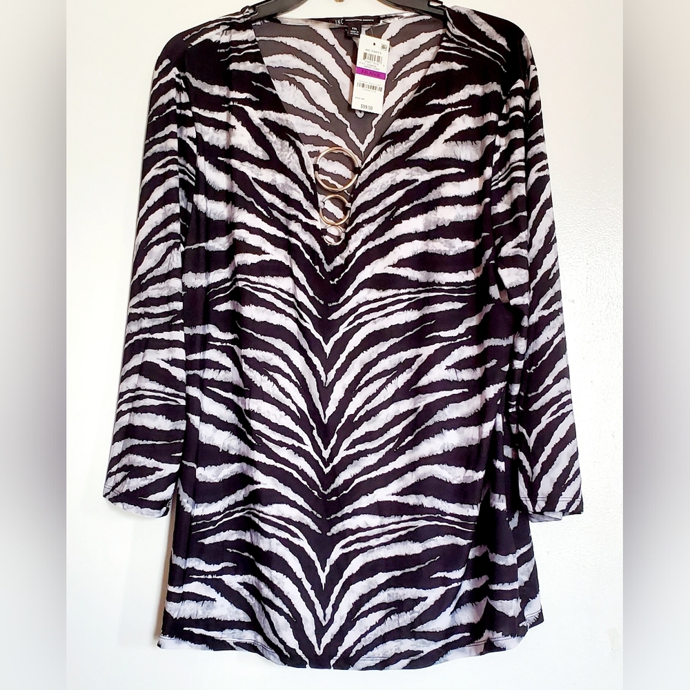 INC Black and White Zebra Print Blouse